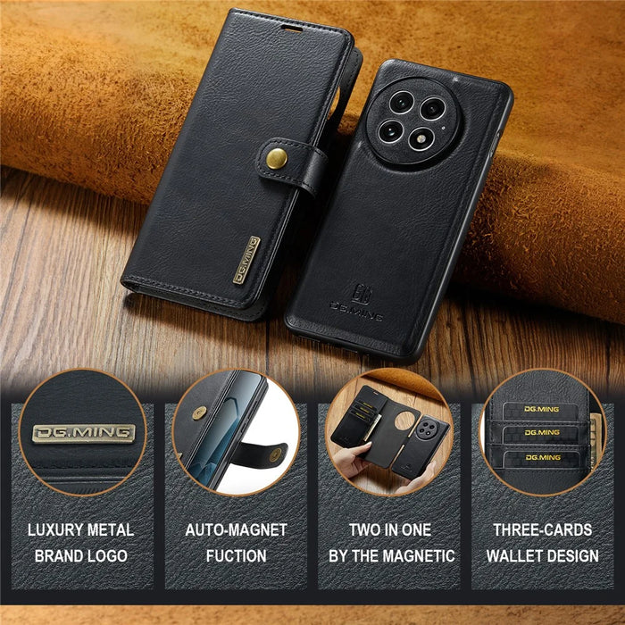 DG.MING for OnePlus 13 Case Detachable Split Leather Phone Cover - Black - 6