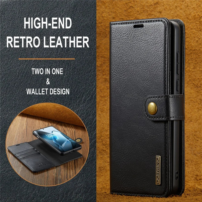 DG.MING for OnePlus 13 Case Detachable Split Leather Phone Cover - Black - 7