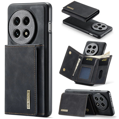 DG.MING M1 Series for OnePlus 13 Case Kickstand PU Phone Cover with Detachable Wallet - Black - 1