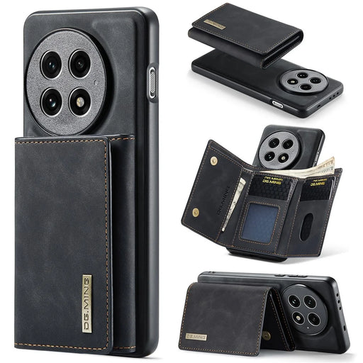 DG.MING M1 Series for OnePlus 13 Case Kickstand PU Phone Cover with Detachable Wallet - Black - 1