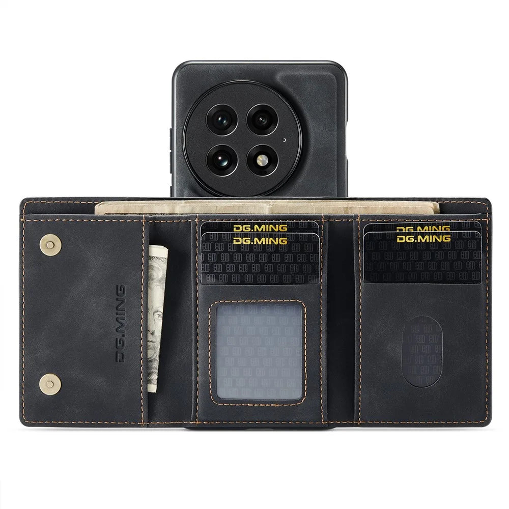 DG.MING M1 Series for OnePlus 13 Case Kickstand PU Phone Cover with Detachable Wallet - Black - 4