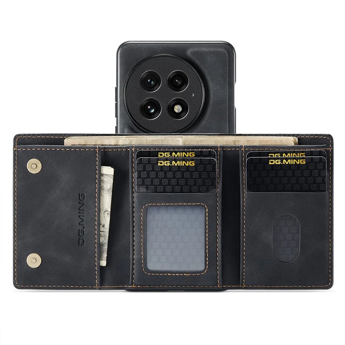 DG.MING M1 Series for OnePlus 13 Case Kickstand PU Phone Cover with Detachable Wallet - Black - 4