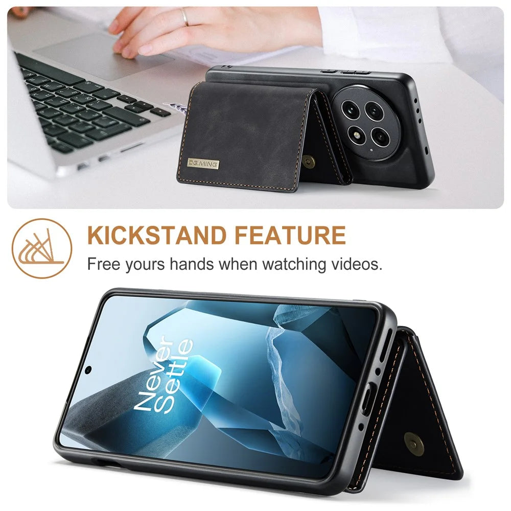 DG.MING M1 Series for OnePlus 13 Case Kickstand PU Phone Cover with Detachable Wallet - Black - 6