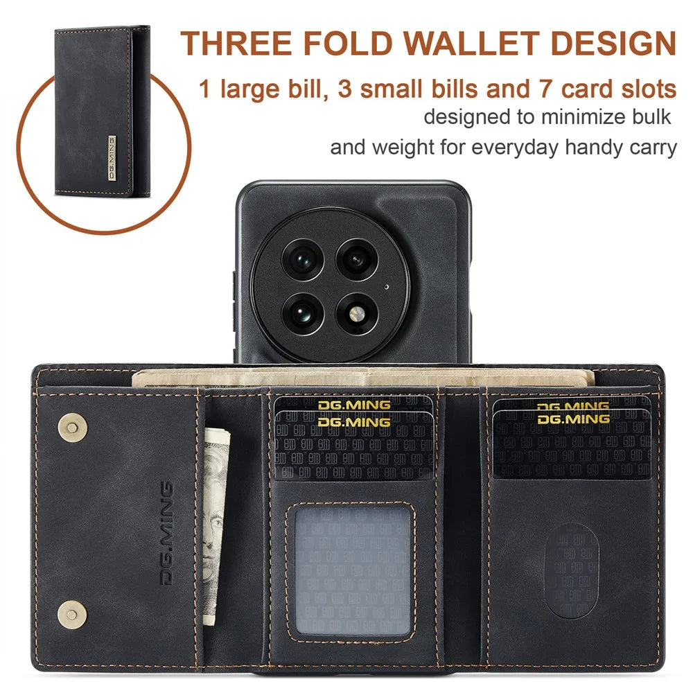 DG.MING M1 Series for OnePlus 13 Case Kickstand PU Phone Cover with Detachable Wallet - Black - 7