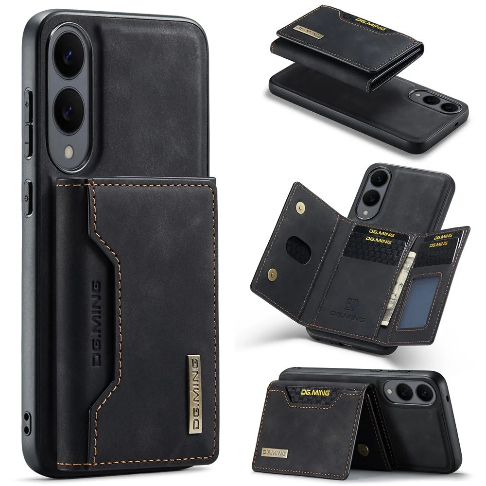 DG.MING M2 Series for Samsung Galaxy S25 Edge Case PU + PC + TPU Phone Cover Detachable Wallet - Black - 1