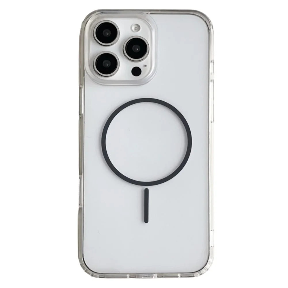 For iPhone 16 Pro Max Magnetic Case Acrylic TPU Clear Phone Back Cover - Black - 1