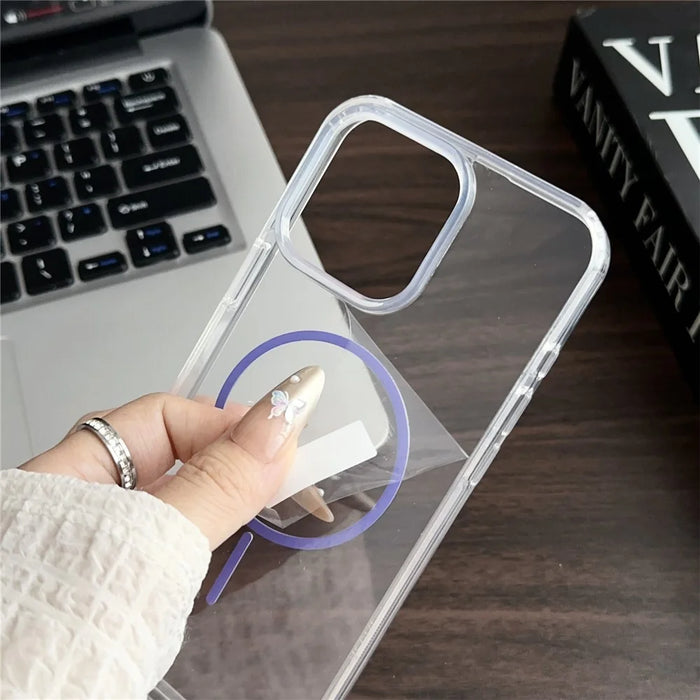 For iPhone 16 Pro Max Magnetic Case Acrylic TPU Clear Phone Back Cover - Black - 6