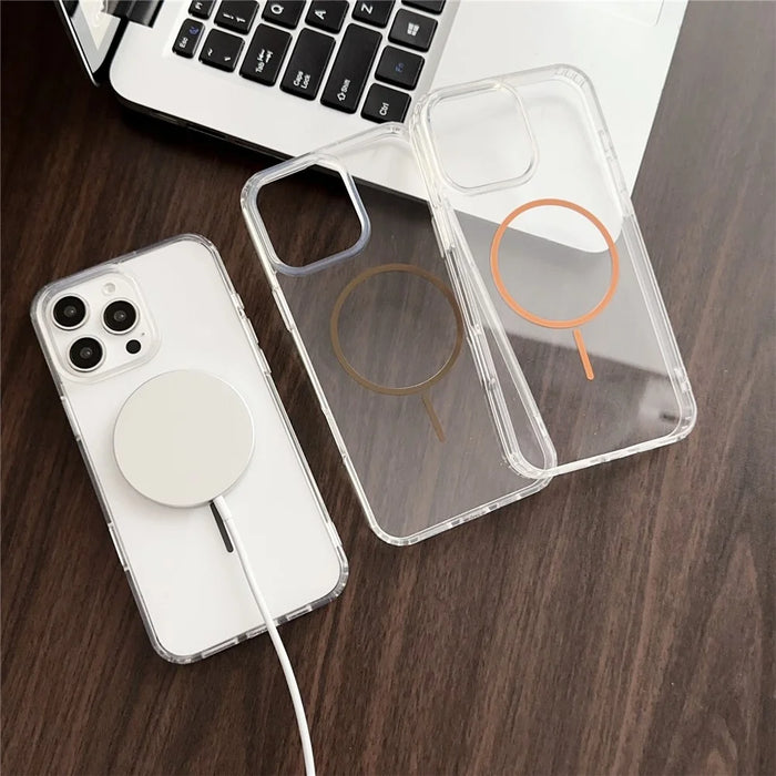 For iPhone 16 Pro Max Magnetic Case Acrylic TPU Clear Phone Back Cover - Black - 7