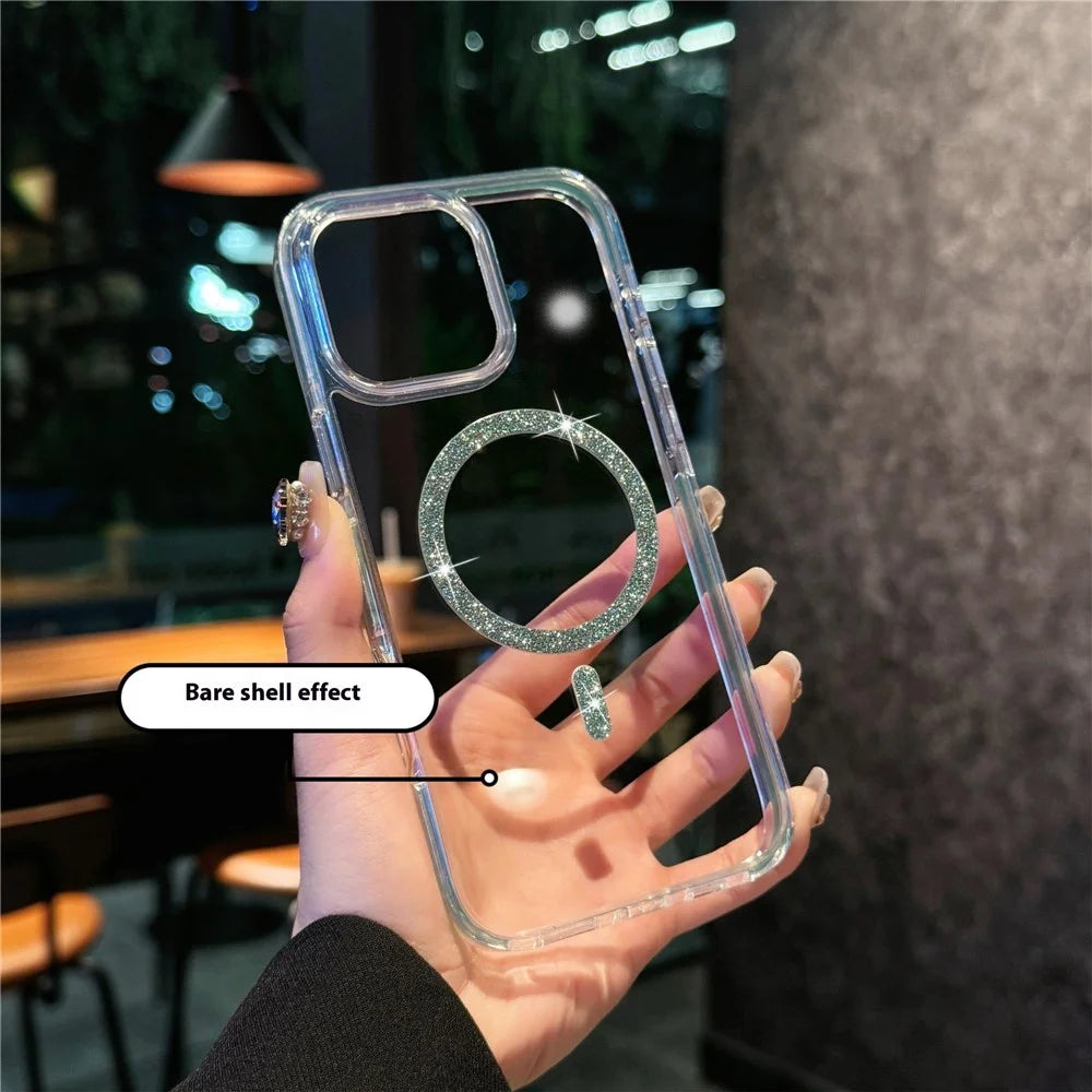 For iPhone 16 Pro Max Case Compatible with MagSafe Glitter Ring TPU + Acrylic Clear Phone Cover Airbag Protection - Blue - 2