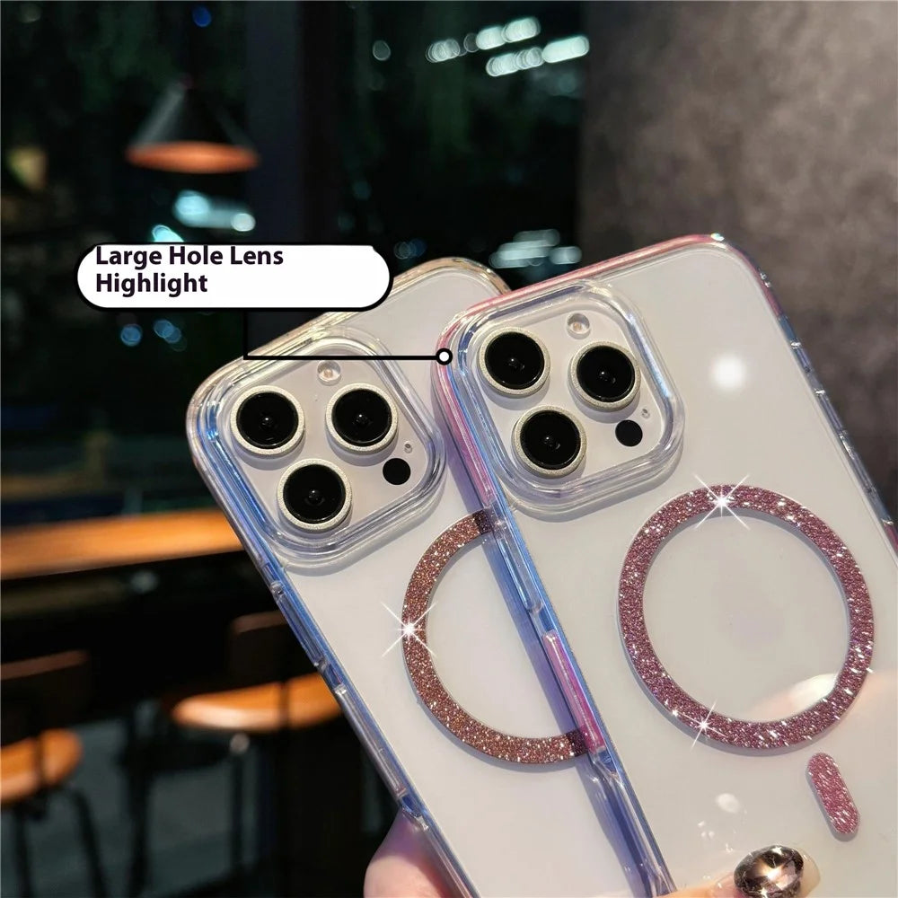 For iPhone 16 Pro Max Case Compatible with MagSafe Glitter Ring TPU + Acrylic Clear Phone Cover Airbag Protection - Blue - 3