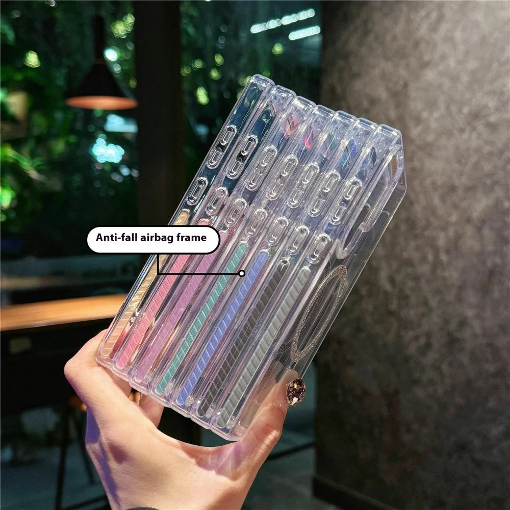 For Samsung Galaxy S25 Ultra Magnetic Case Glitter Ring TPU + Acrylic Clear Phone Cover Airbag Protection - Silver - 7