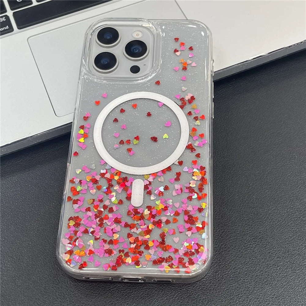 MOBEST For iPhone 16 Pro Magnetic Case Heart Shape Glitter Design TPU + PC Phone Cover - 3