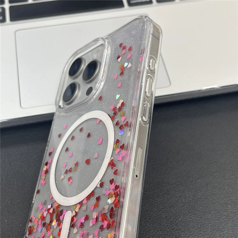 MOBEST For iPhone 15 Pro Max Magnetic Case Heart Shape Glitter Design TPU + PC Phone Cover - 4