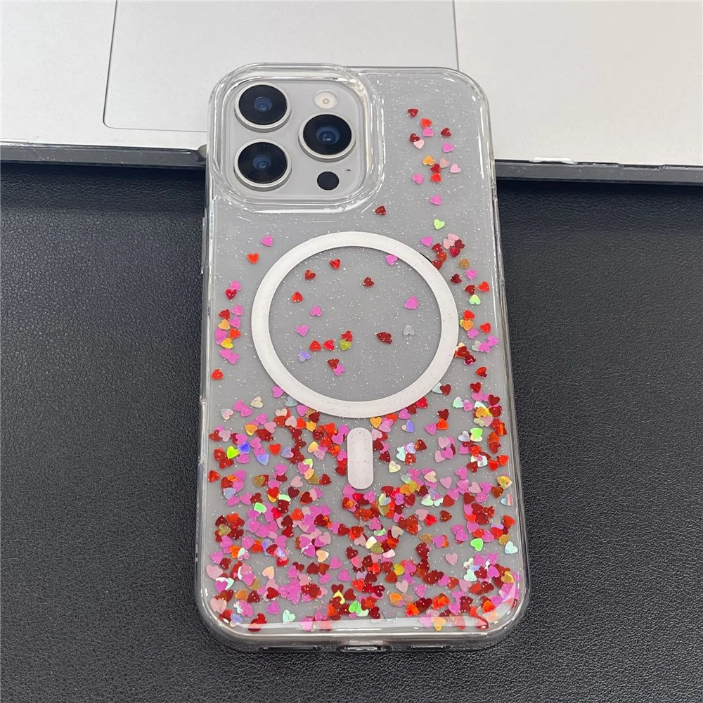 MOBEST For iPhone 15 Pro Max Magnetic Case Heart Shape Glitter Design TPU + PC Phone Cover - 6