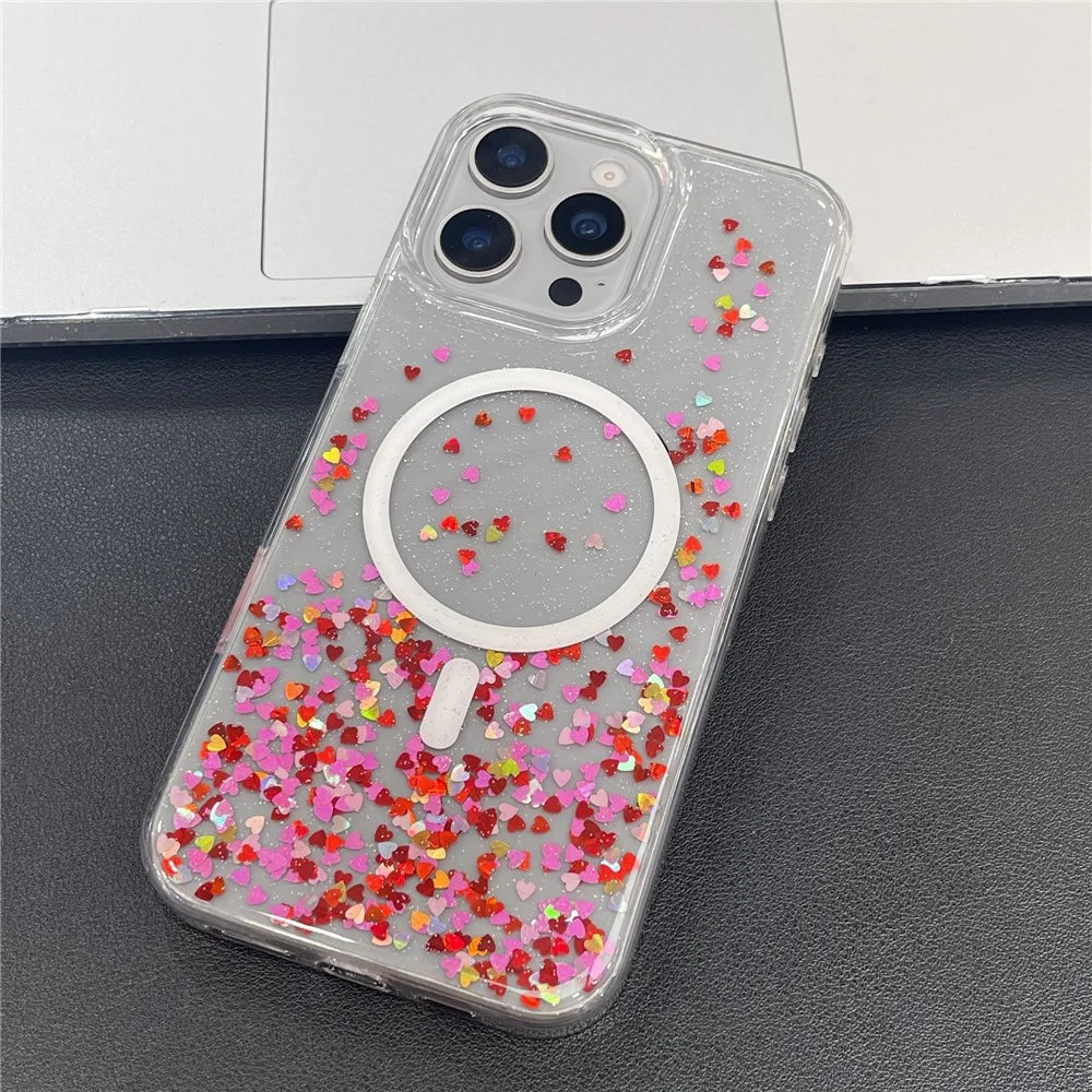 MOBEST For iPhone 15 Pro Magnetic Case Heart Shape Glitter Design TPU + PC Phone Cover - 5