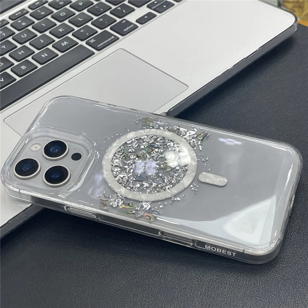 MOBEST For iPhone 16 Pro Max Magnetic Case Shell Shape Glitter Design TPU + PC Phone Cover - 7