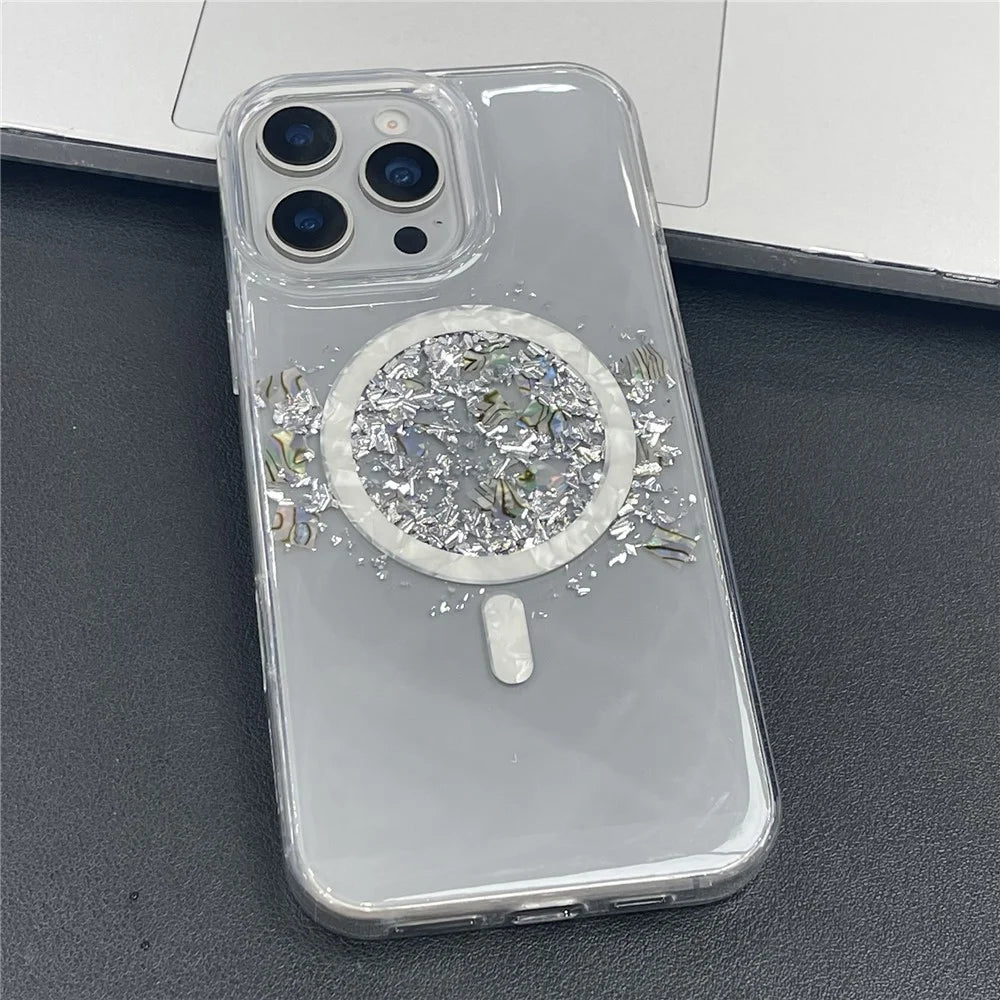 MOBEST For iPhone 16 Pro Magnetic Case Shell Shape Glitter Design TPU + PC Phone Cover - 1