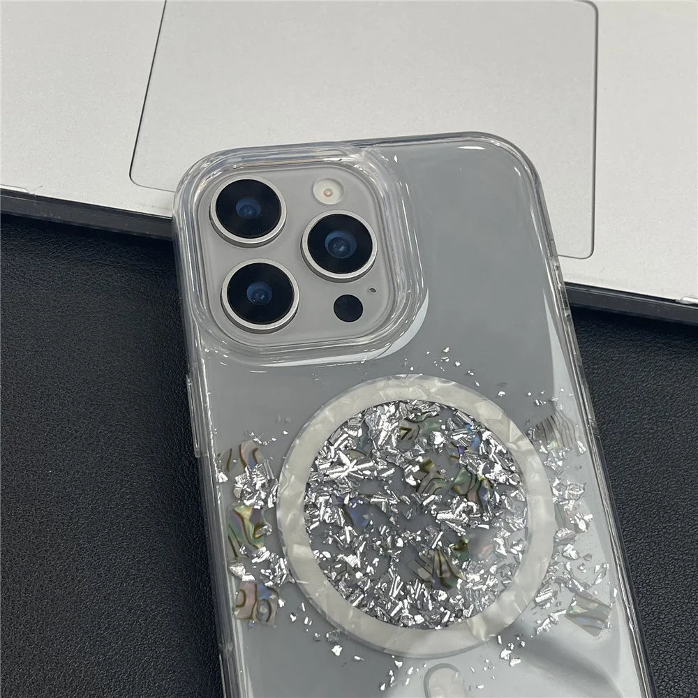 MOBEST For iPhone 16 Pro Magnetic Case Shell Shape Glitter Design TPU + PC Phone Cover - 3