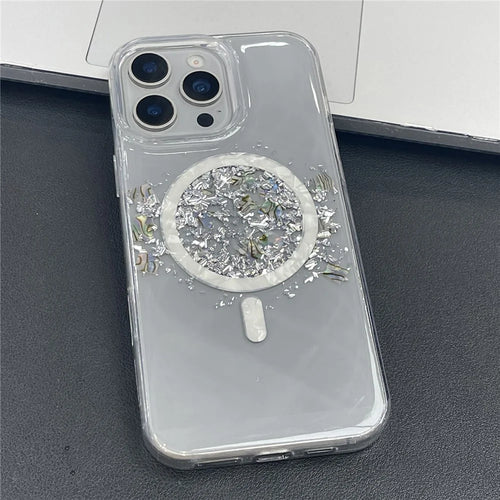 MOBEST For iPhone 15 Pro Magnetic Case Shell Shape Glitter Design TPU + PC Phone Cover - 1