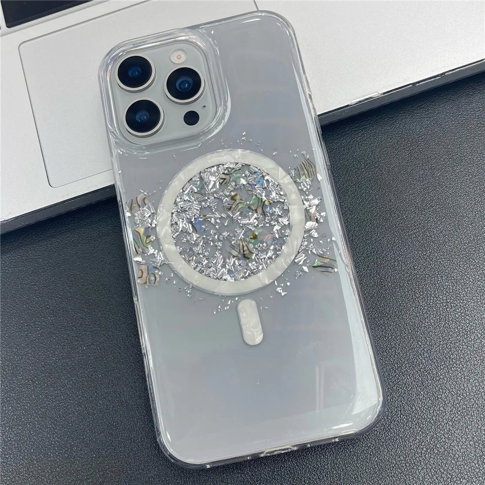 MOBEST For iPhone 15 Pro Magnetic Case Shell Shape Glitter Design TPU + PC Phone Cover - 2