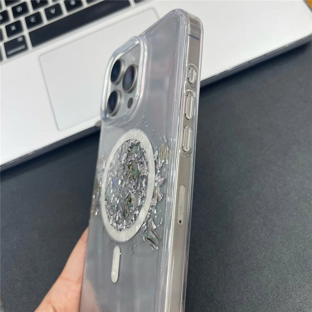 MOBEST For iPhone 15 Pro Magnetic Case Shell Shape Glitter Design TPU + PC Phone Cover - 4