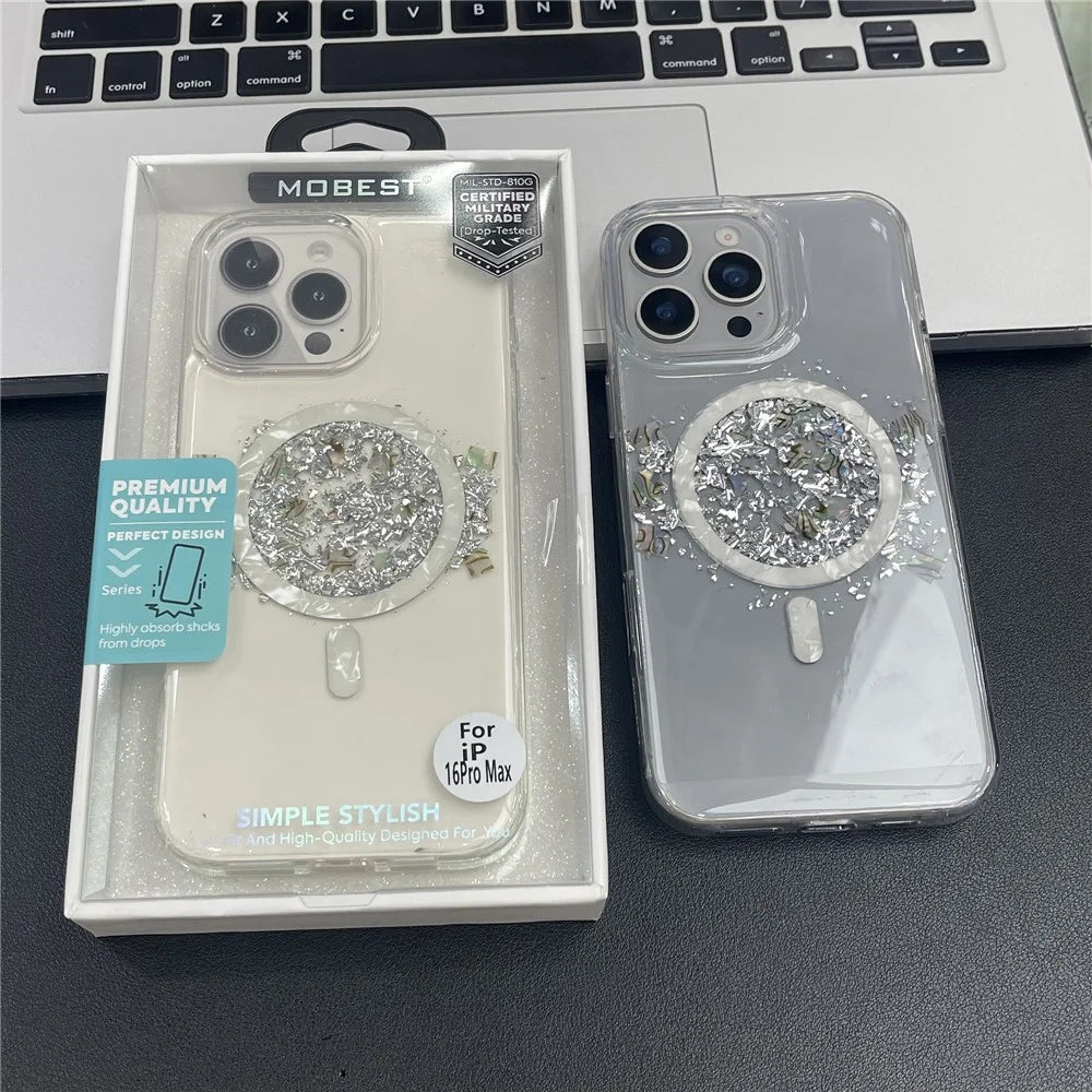 MOBEST For iPhone 15 Pro Magnetic Case Shell Shape Glitter Design TPU + PC Phone Cover - 6