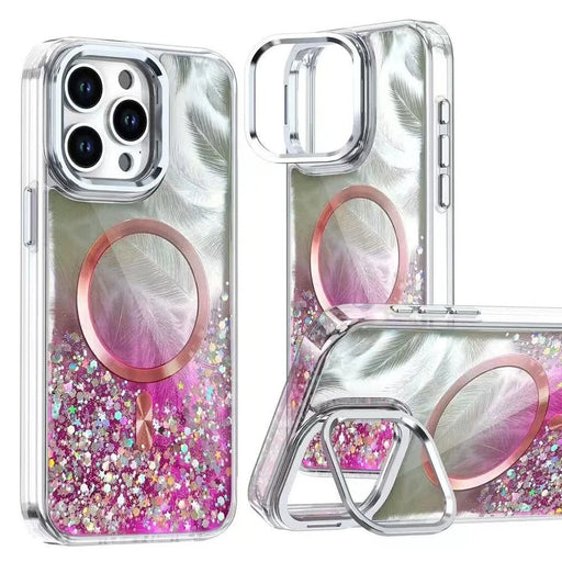 MOBEST For iPhone 15 Pro Magnetic Case Lens Frame Kickstand Epoxy Design TPU + PC Phone Back Cover - Purple - 1
