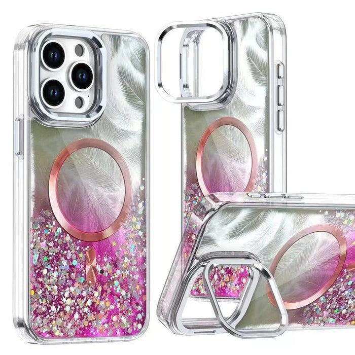 MOBEST For iPhone 15 Pro Magnetic Case Lens Frame Kickstand Epoxy Design TPU + PC Phone Back Cover - Purple - 1