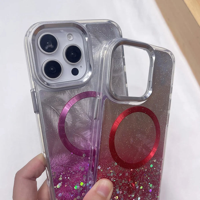 MOBEST For iPhone 15 Pro Magnetic Case Lens Frame Kickstand Epoxy Design TPU + PC Phone Back Cover - Purple - 4