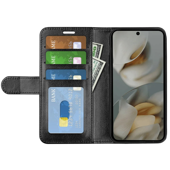 For Google Pixel 10 Pro XL Case Crazy Horse Texture Stand Leather Phone Cover - Black - 2