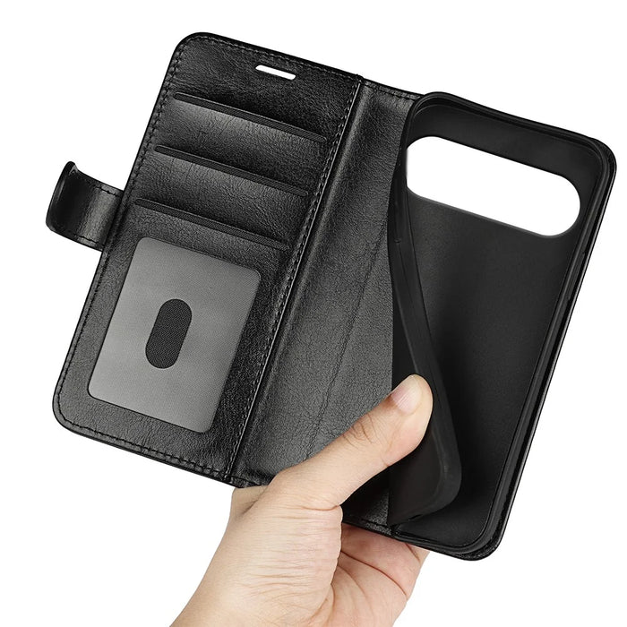 For Google Pixel 10 Pro XL Case Crazy Horse Texture Stand Leather Phone Cover - Black - 4