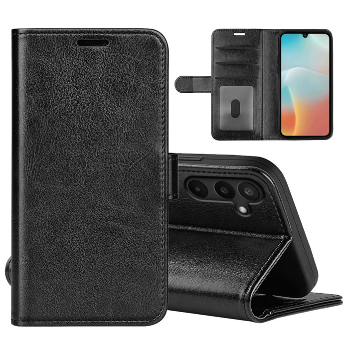 For Samsung Galaxy M16 5G Case Crazy Horse Texture Stand Leather Phone Cover - Black - 1