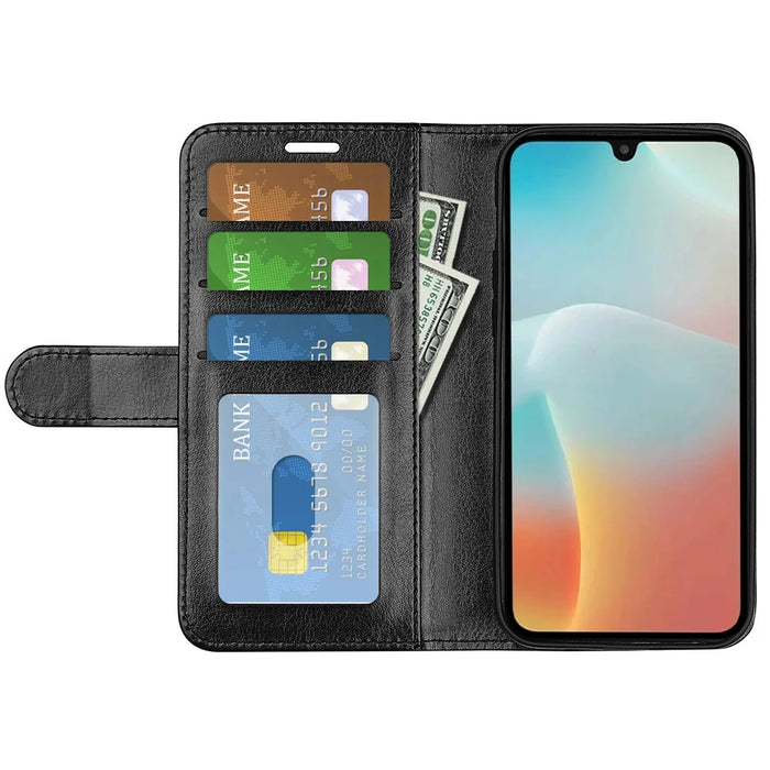 For Samsung Galaxy M16 5G Case Crazy Horse Texture Stand Leather Phone Cover - Black - 2