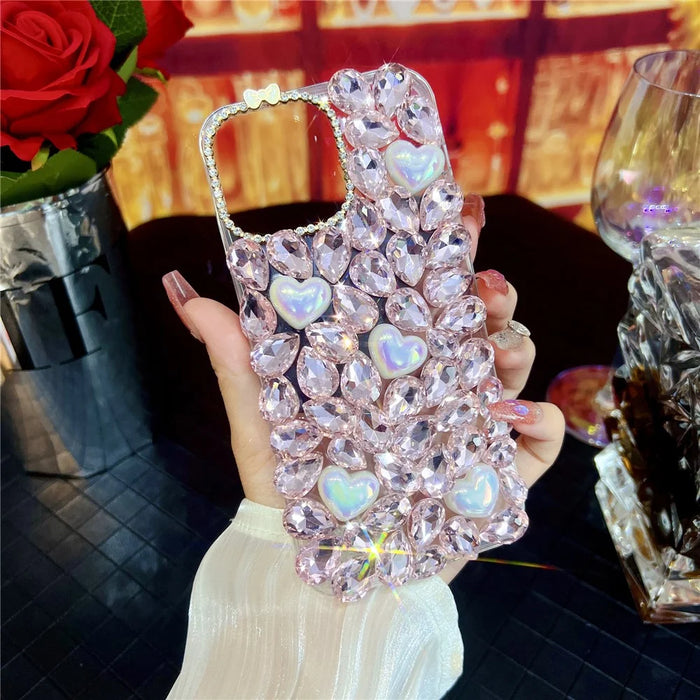 For iPhone 16 Pro Max Case Glass Rhinestone Heart Shape Decor TPU Phone Back Cover - 2