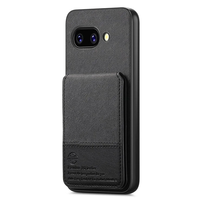 For Google Pixel 9a Case Cloth Texture Leather + PC + TPU RFID Blocking Phone Cover with Card Holder - Black - 1