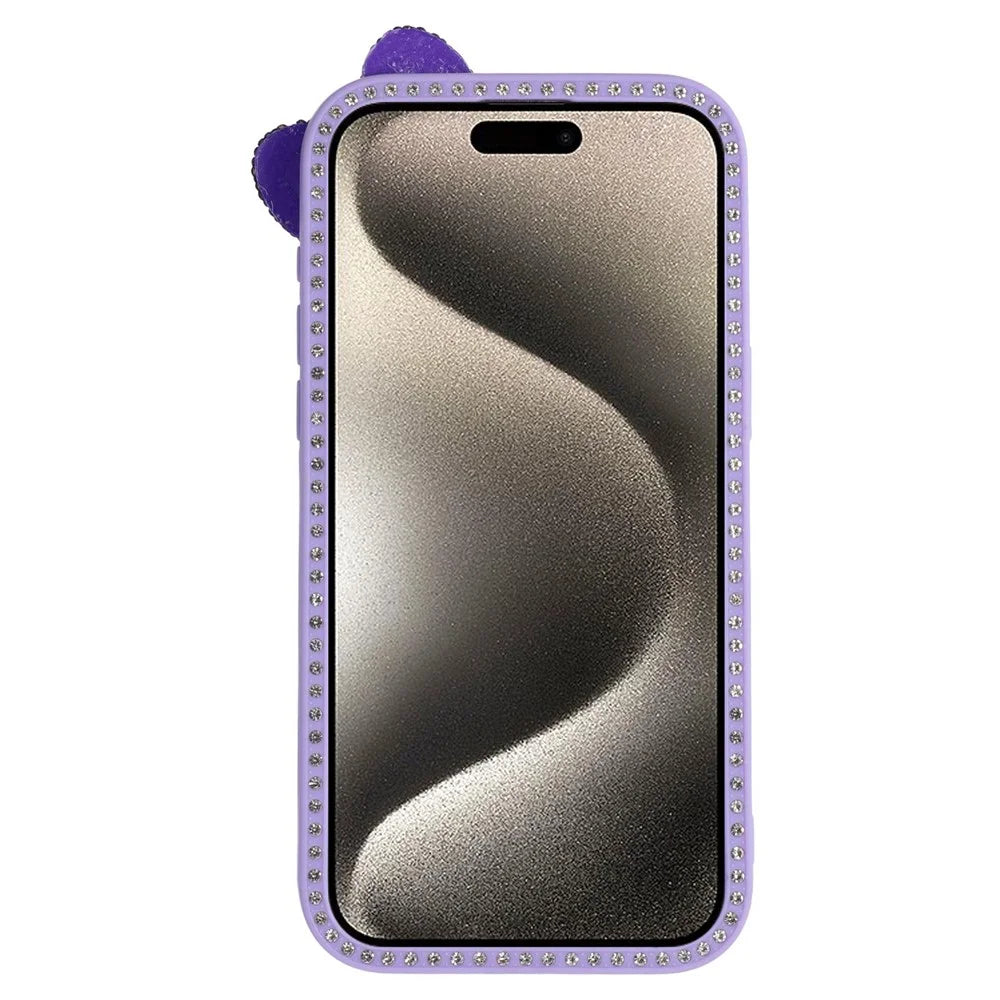 For iPhone 15 Pro Case Epoxy Design TPU + PC Phone Back Cover with Bow, Rhinestone Decor - Purple - 2