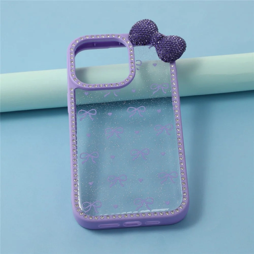 For iPhone 15 Pro Case Epoxy Design TPU + PC Phone Back Cover with Bow, Rhinestone Decor - Purple - 7