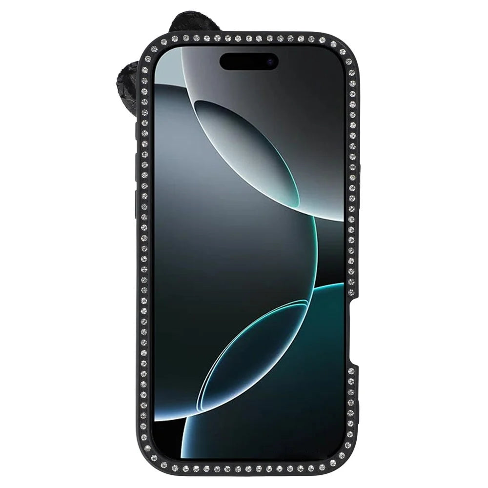 For iPhone 16 Pro Case Star Epoxy Design TPU + PC Phone Cover with Rhinestones  /  Bow Tie Decor - Black - 2