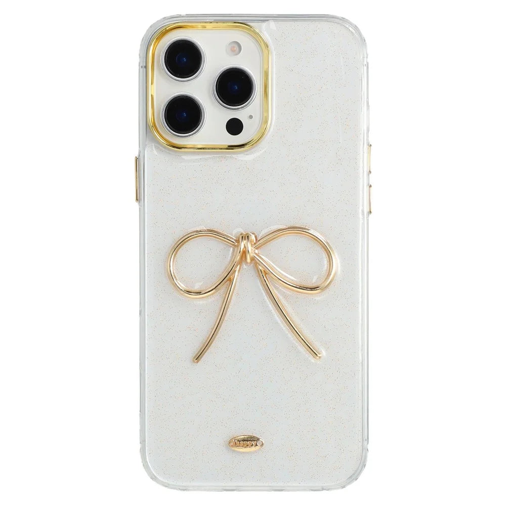 For iPhone 16 Pro Case Gold Bow Epoxy Design TPU + PC Phone Back Cover - 3