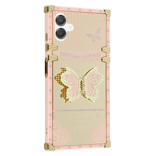 For Samsung Galaxy A06 4G / A06 5G Case Electroplated TPU + PC Phone Cover with Butterfly Kickstand - Pink - 1