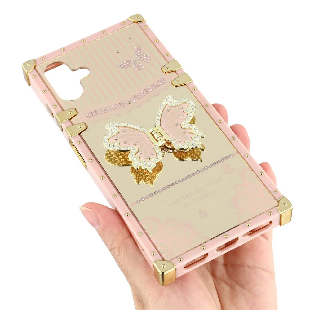 For Samsung Galaxy A06 4G / A06 5G Case Electroplated TPU + PC Phone Cover with Butterfly Kickstand - Pink - 5