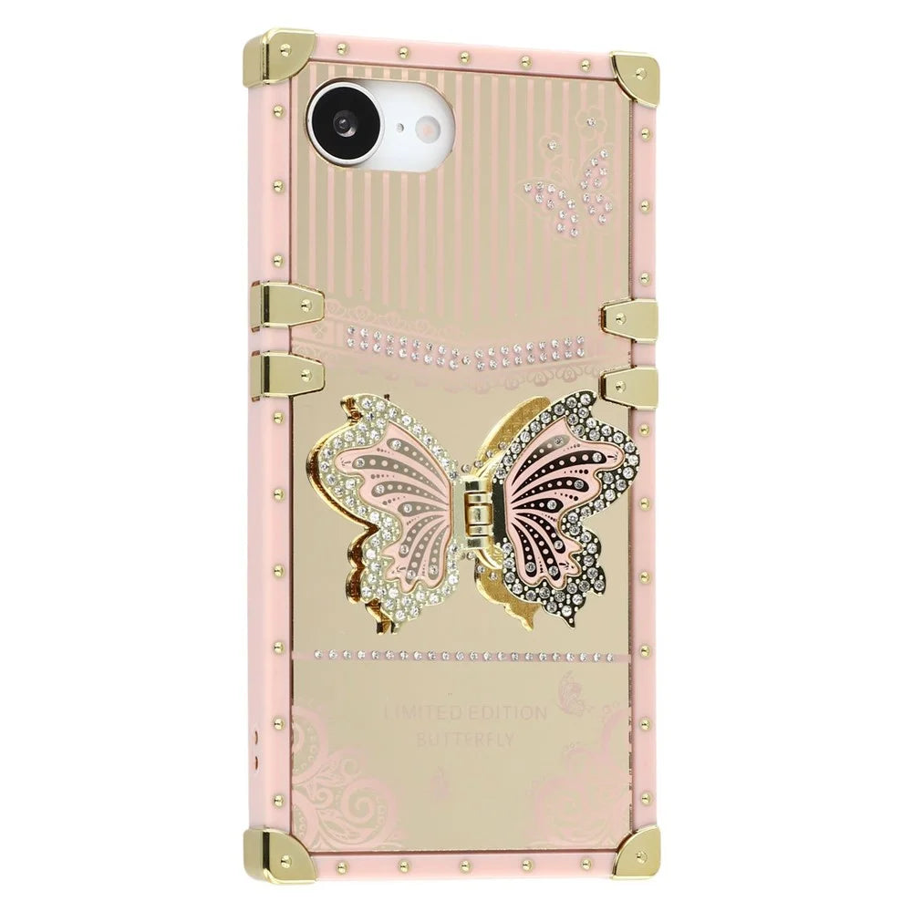 For iPhone 17e / 16e Case Electroplated TPU + PC Phone Cover with Butterfly Kickstand - Pink - 1