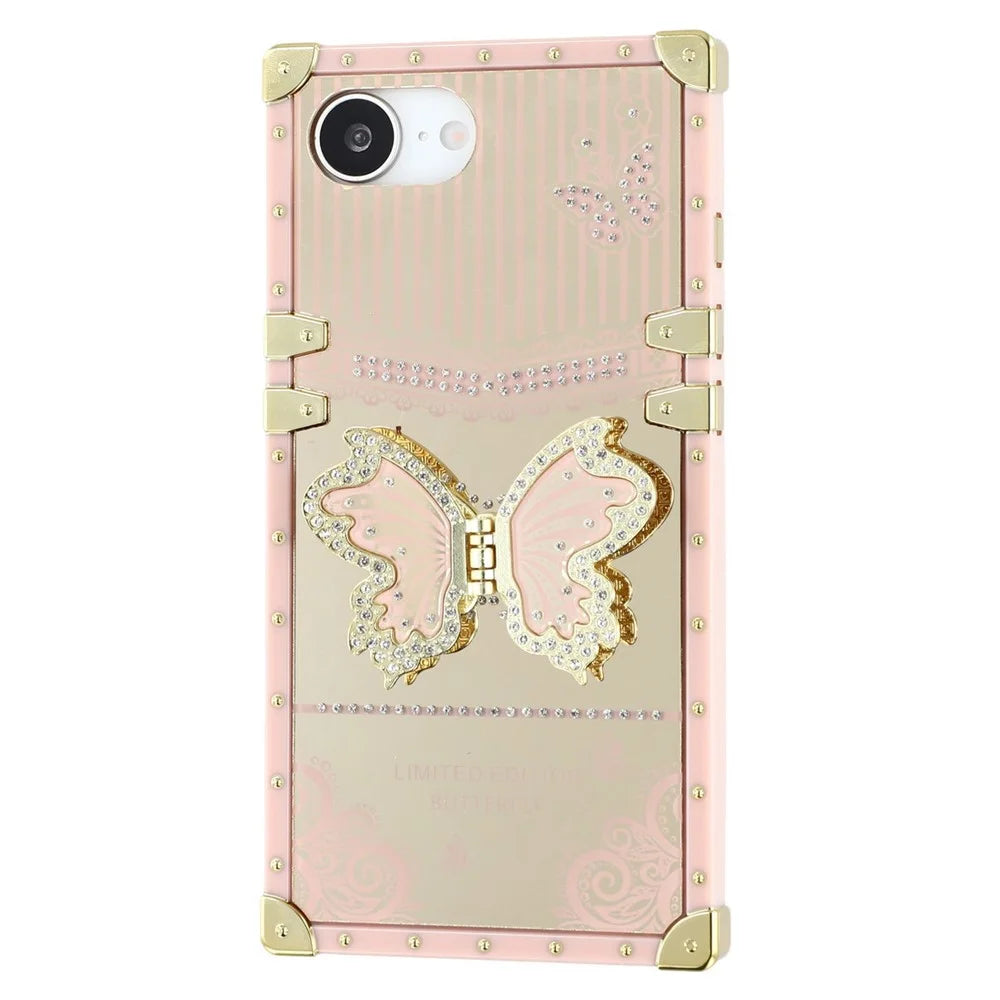 For iPhone 17e / 16e Case Electroplated TPU + PC Phone Cover with Butterfly Kickstand - Pink - 3
