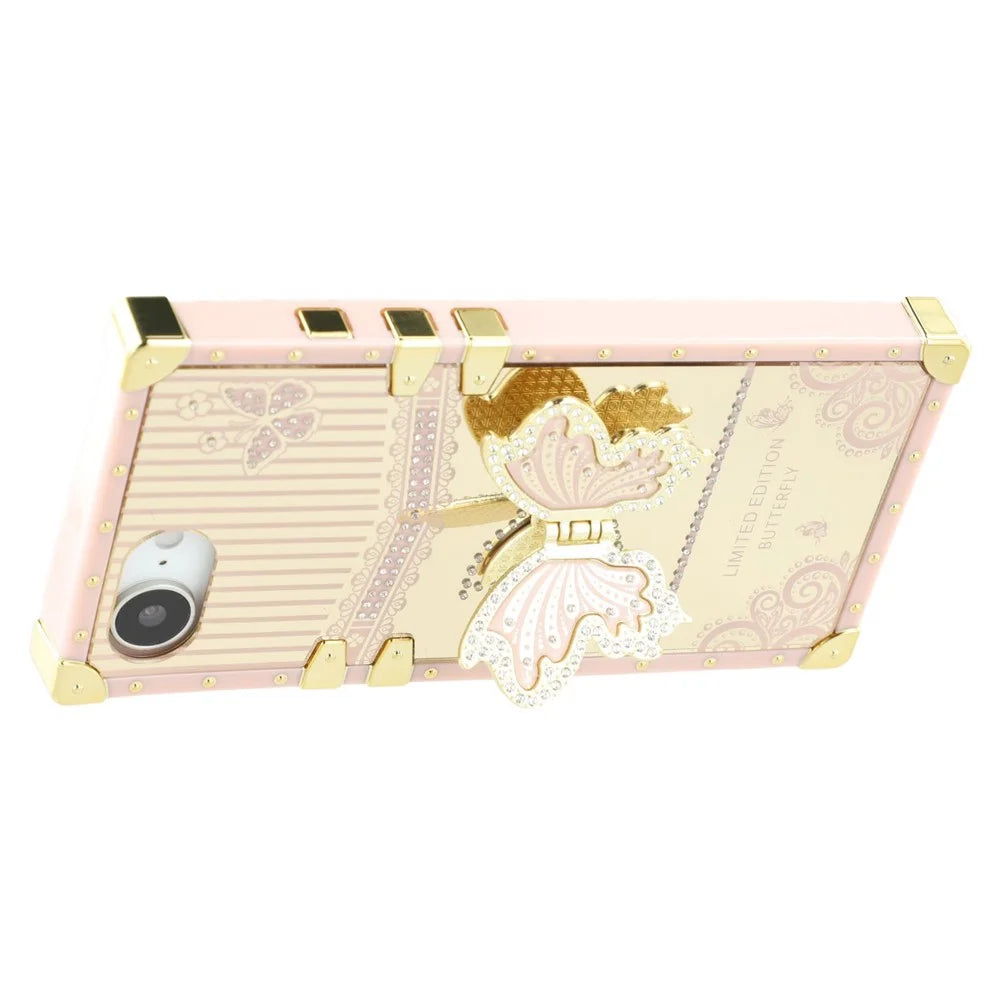 For iPhone 17e / 16e Case Electroplated TPU + PC Phone Cover with Butterfly Kickstand - Pink - 4