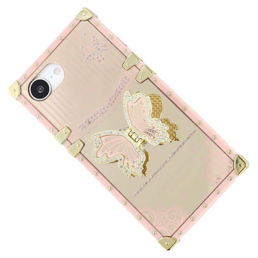 For iPhone 17e / 16e Case Electroplated TPU + PC Phone Cover with Butterfly Kickstand - Pink - 5