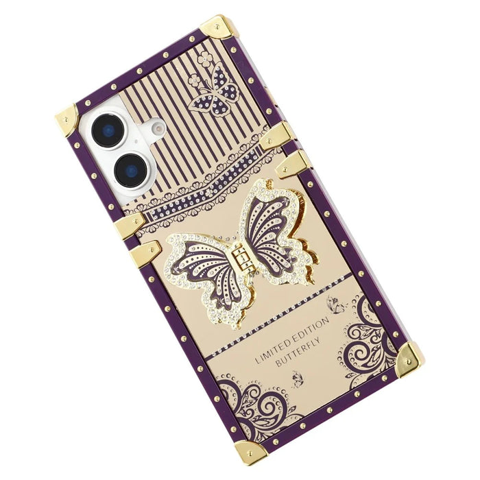 For iPhone 16 Case Electroplated TPU + PC Phone Cover with Butterfly Kickstand - Dark Purple - 5
