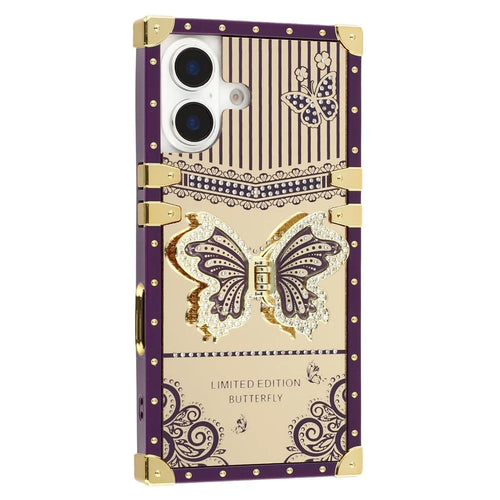 For iPhone 16 Plus Case Electroplated TPU + PC Phone Cover with Butterfly Kickstand - Dark Purple - 1