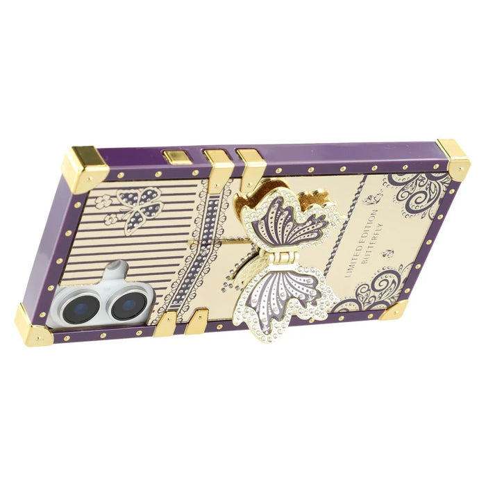For iPhone 16 Plus Case Electroplated TPU + PC Phone Cover with Butterfly Kickstand - Dark Purple - 4