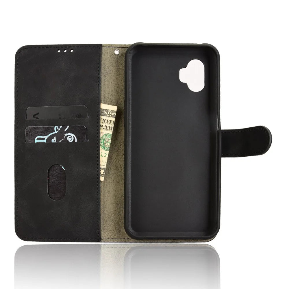 For Samsung Galaxy XCover7 Pro Leather Case Skin Feel Anti Drop Wallet Flip Phone Cover - Black - 4