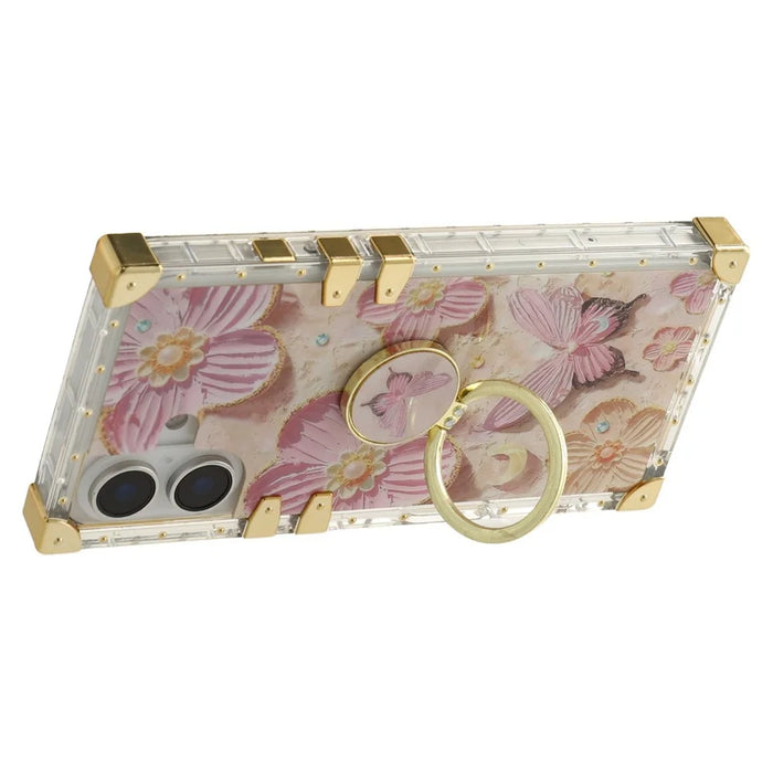 For iPhone 16 Plus Case Stylish Flower Butterfly Pattern Ring Kickstand TPU + PC Phone Cover - Pink - 5